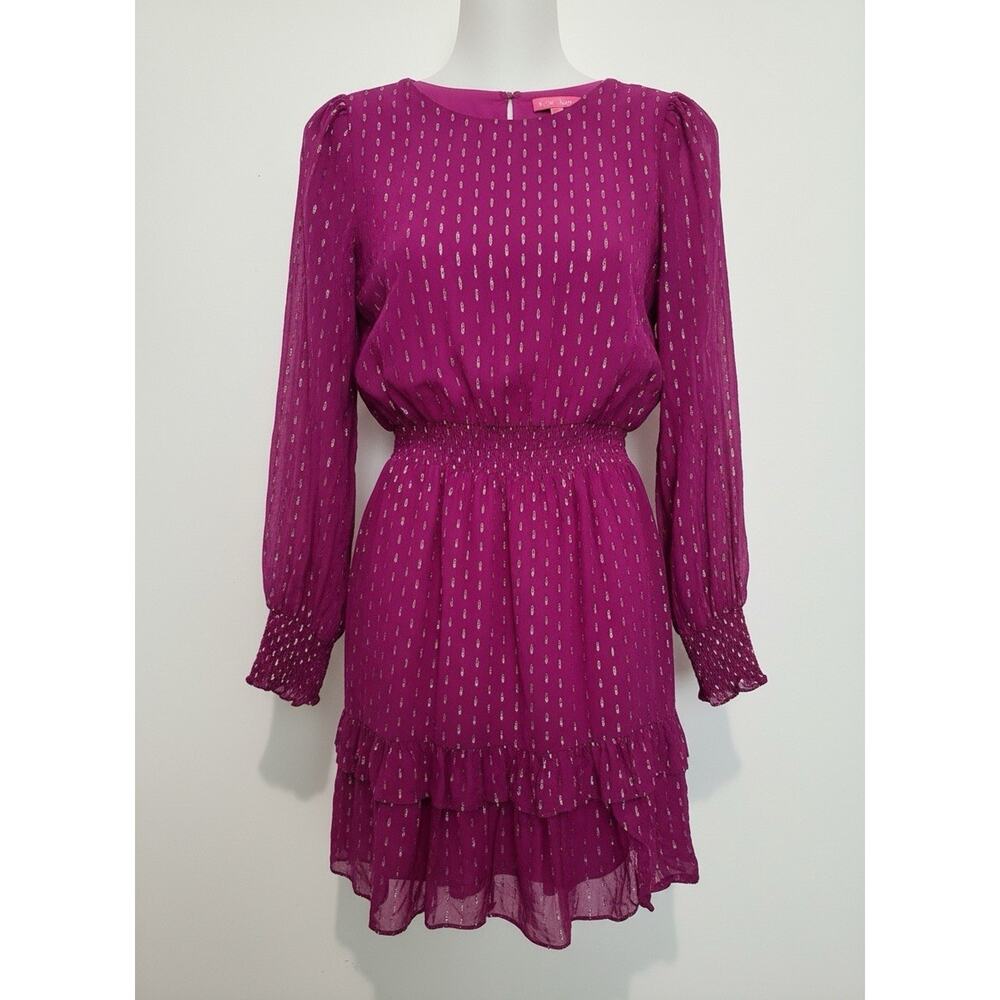 Lilly Pulitzer Size 4 Dotti Silk Ruffle Dress Bordeaux Berry Pink Metallic